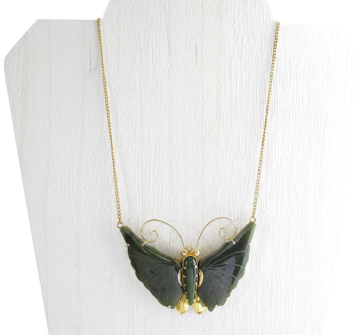 1960s Mid Century carved Jade butterfly necklace