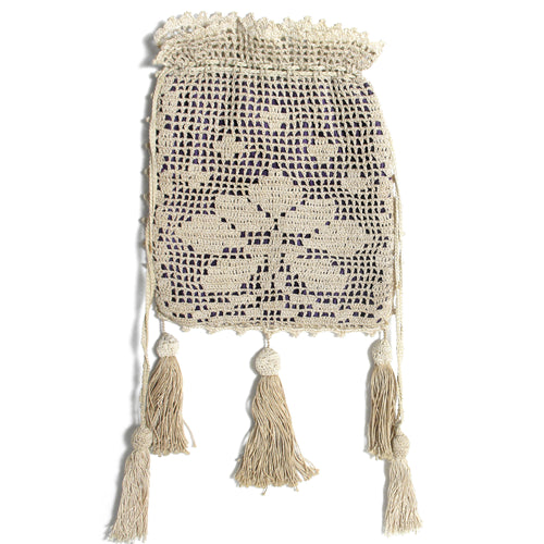Antique Victorian or Edwardian Crochet Reticule with Dangling Tassels