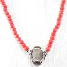 Load image into Gallery viewer, Back of Tongue-in-Groove Clasp on Art Deco Glass Salmon Coral Bead Necklace 
