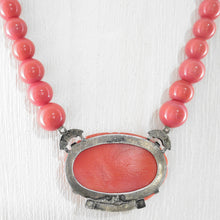 Load image into Gallery viewer, Sterling Hallmark on Art Deco Glass Salmon Coral Bead Necklace 
