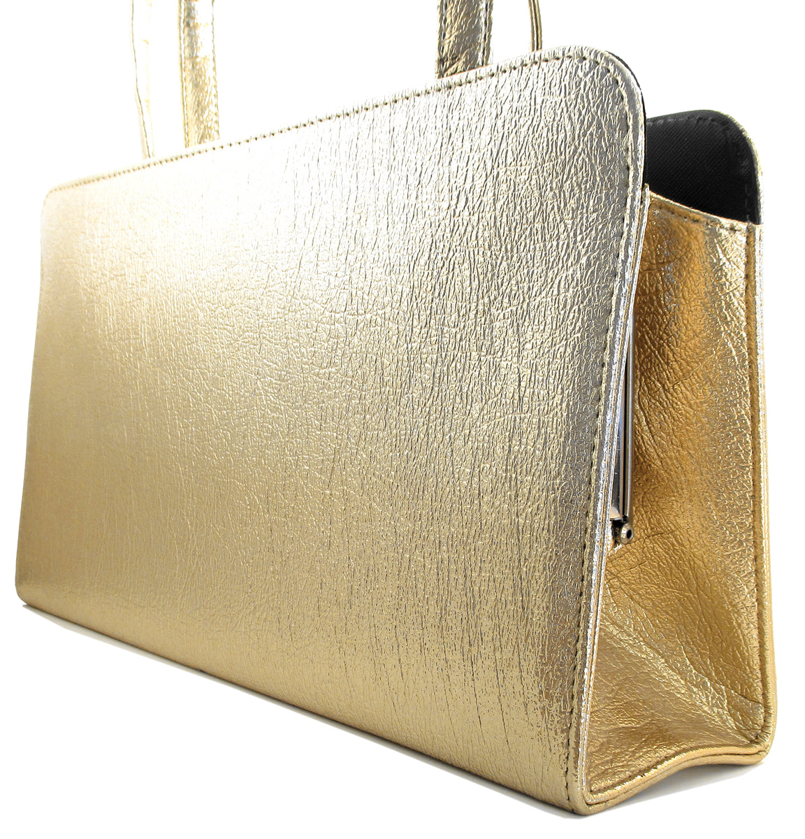 Mid Century 60s Bern of California Chevron Gold Lam Vinyl Handbag w