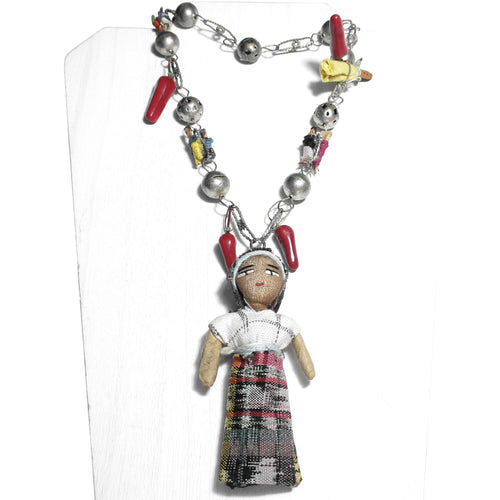 Vintage Handmade Mexican Folk Art Doll Wedding Lasso Necklace