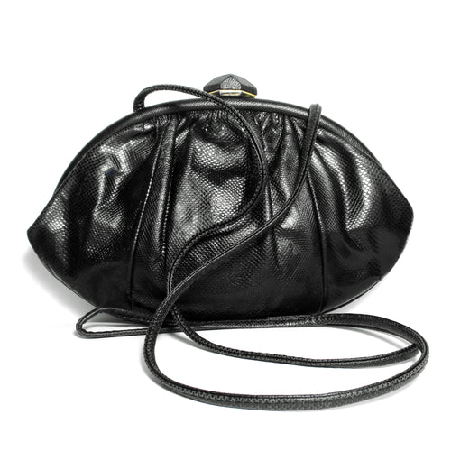 Mid Century 60s Susan Gail Black Genuine Snakeskin Clutch Shoulder Bag Made In Spain