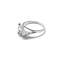 Load image into Gallery viewer, Side View and sterling mark on vintage radiant cut clear glass ring
