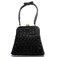 Load image into Gallery viewer, Mid Century Beau Sac Black Satin Evening Purse Bag with Bow
