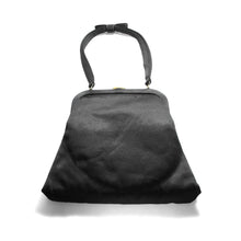 Load image into Gallery viewer, Backside of Mid Century Beau Sac Black Satin Bow Evening Purse Bag
