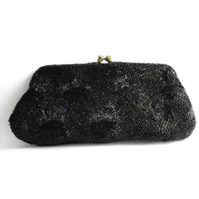 Load image into Gallery viewer, Vintage Delill Black Glass Beaded Clutch w/ Rhinestone Snap Closure
