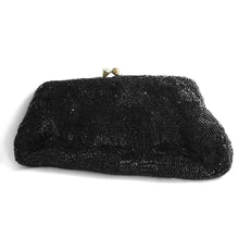 Load image into Gallery viewer, Mid Century Delill Black Glass Beaded Clutch w/ Rhinestone Snap Closure
