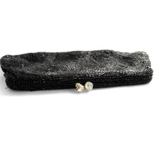 Load image into Gallery viewer, Vintage 1950s Delill Black Glass Beaded Clutch w/ Rhinestone Snap Closure
