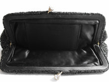 Load image into Gallery viewer, Delill Signature Vintage 50s Black Glass Beaded Clutch w/ Rhinestone Snap Closure
