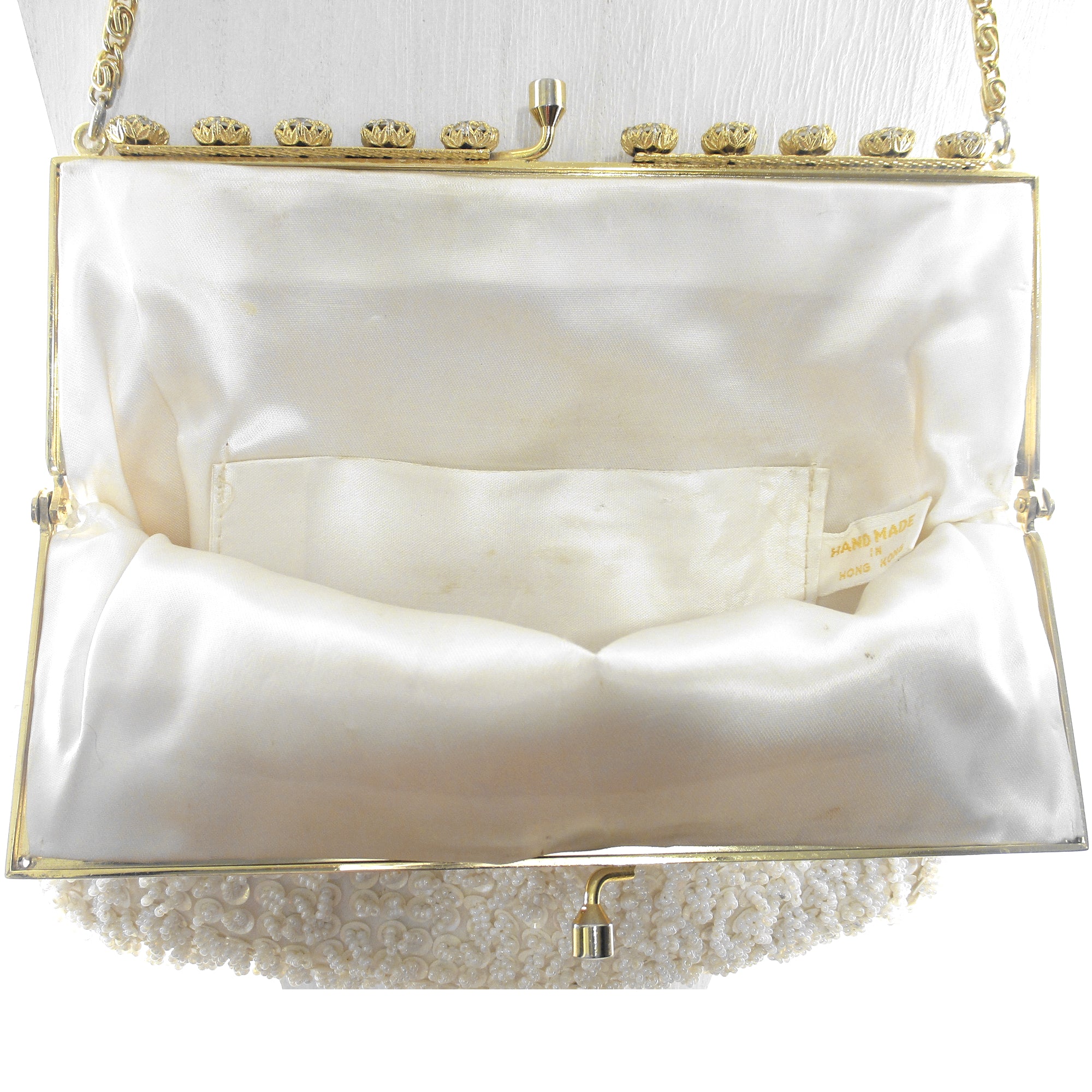 Vintage Walborg White Beaded Evening Clutch Bag, Hand Made in Japan, Gold  Chain