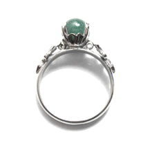 Load image into Gallery viewer,  Antique Edwardian jade ring prong set in a high-mount silver setting
