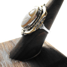 Load image into Gallery viewer, Antique thick carved shell cameo ring featuring a left-facing lady
