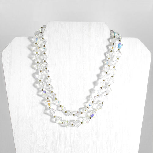 Vintage Mid Century Lisner Double Strand Bicone Aurora Borealis Swarovski Crystal Necklace