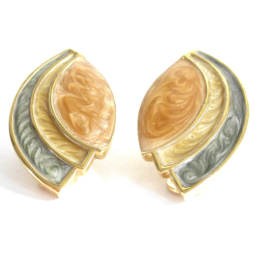 Vintage Monet Swirled Enamel Earrings With Omega Clips For Pierced Ears
