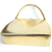 Load image into Gallery viewer, Bottom of Vintage Mid century Theodor of California gold lamé purse
