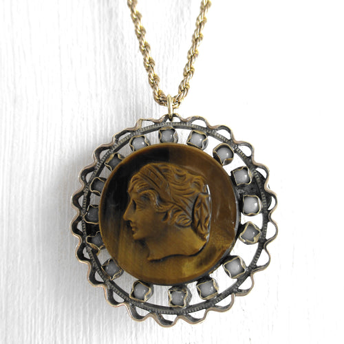 Antique Victorian Carved Tigers Eye Left-facing Cameo