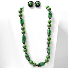 Load image into Gallery viewer, Vintage 60s Vendome Green and Black Abstract Demi Parure Necklace and Earring Set
