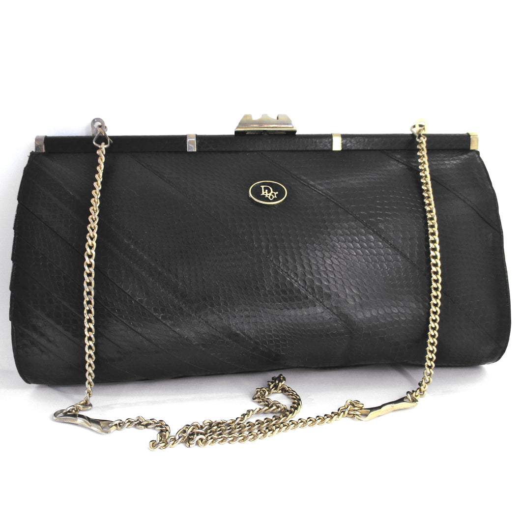 Christian Dior Mid Century 50s Genuine Black Snakeskin Handbag / Clutch Purse