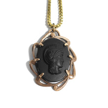 Load image into Gallery viewer, Vintage Black Glass Roman Cameo Pendant Necklace
