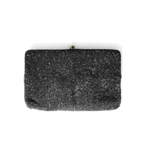 Load image into Gallery viewer, Back View of 50s Made in Belgium Walborg Black Glass Beaded Evening Bag / Clutch
