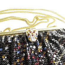 Load image into Gallery viewer, Jeweled Rhinestone Clasp on vintage Whiting and Davis Jeweled Mesh Bag Made in USA
